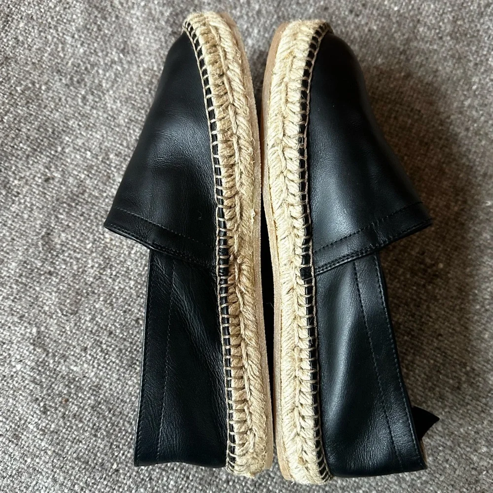 Scarosso “Lola” Black Leather Espadrille Flats Size 9 Like New!